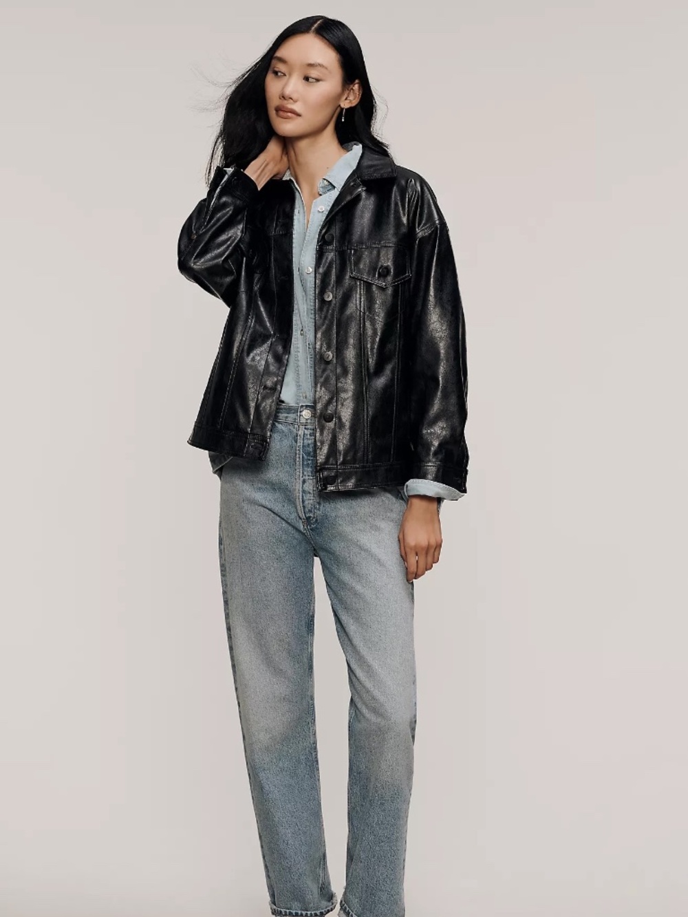 Anthropologie Pilcro Faux Leather Trucker Jacket - Black - Size S